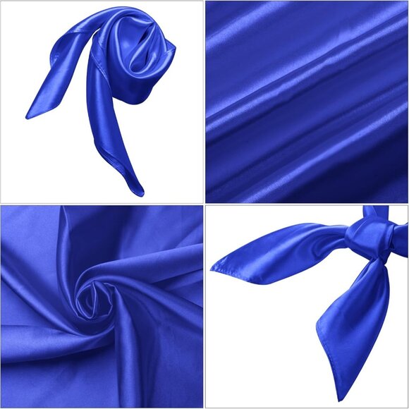 Women's Blue Silk Feeling Scarf 23.6'' Square Satin Scarf Neck Head Bandana - Picture 4 of 7